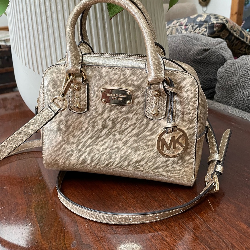 MK Gold Metallic Crossbody Purse Pocketbook